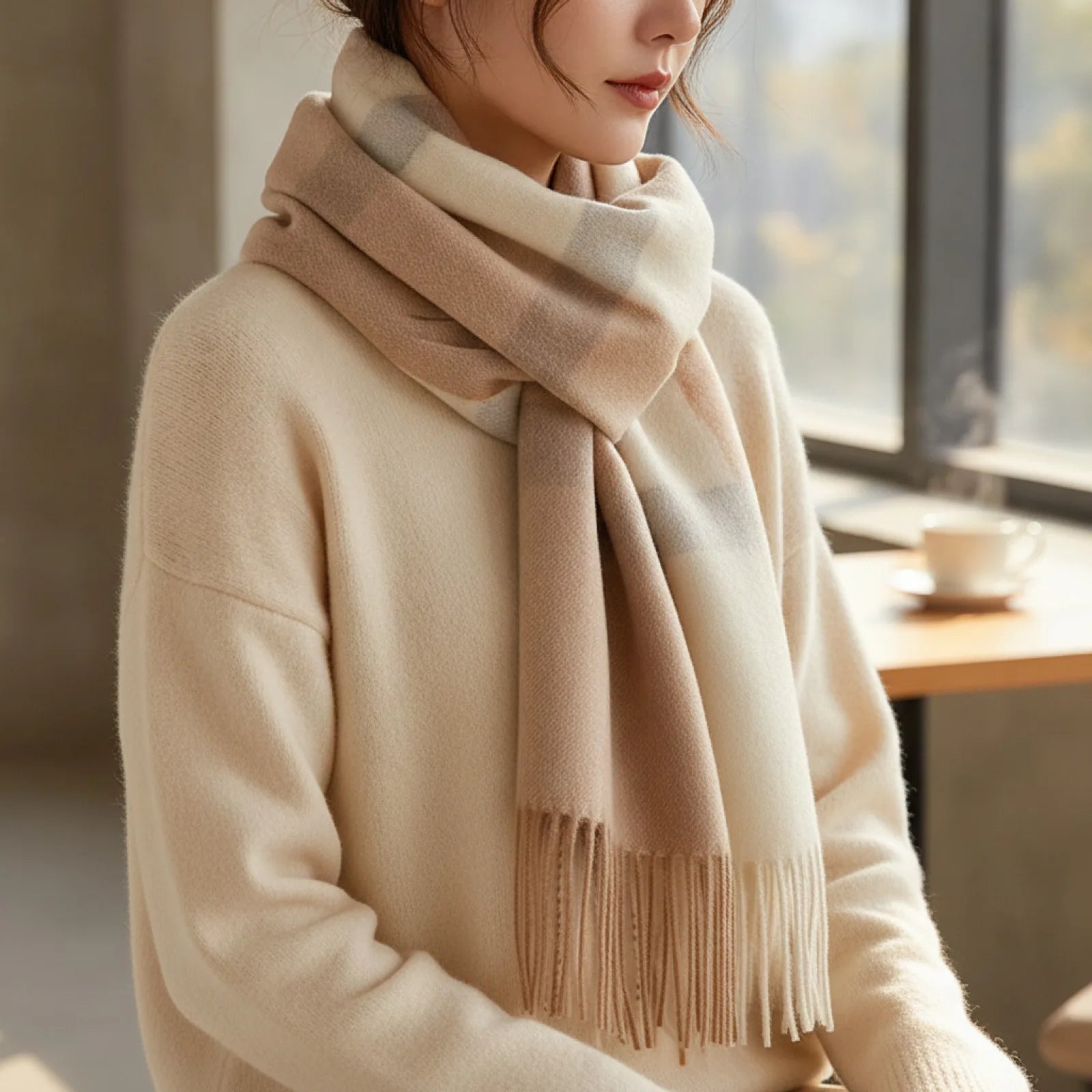 Foulard Plaid Luxe Laine Cachemire