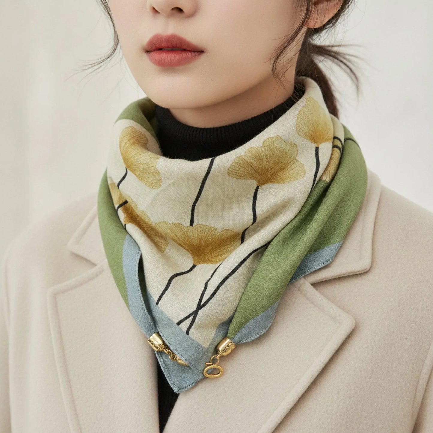 Foulard Magnétique Triangulaire en Soie, Coton et Lin