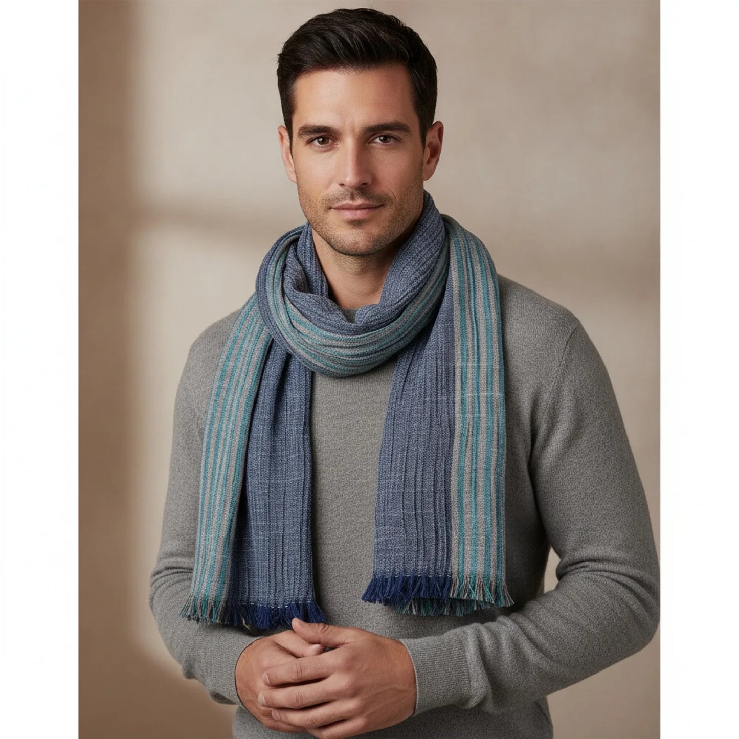 Foulard Homme Coton & Lin Rayé Patchwork