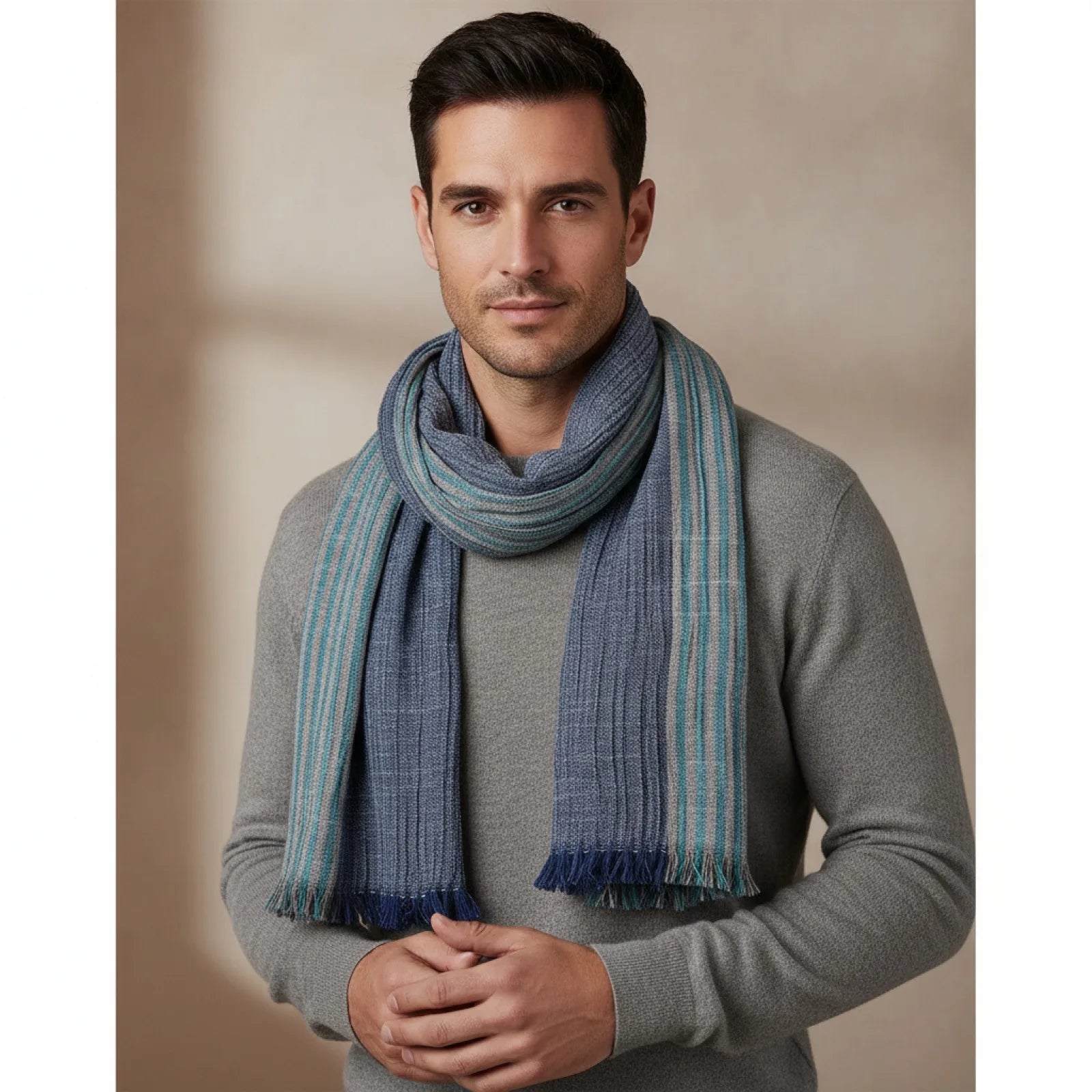 Foulard Homme Coton & Lin Rayé Patchwork