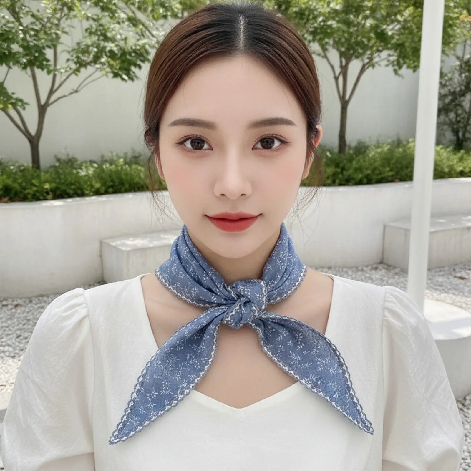 Foulard Triangle Fleurie Bohème Bleu