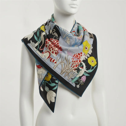 Foulard Triangle Soie & Cachemire Imprimé Luxe Noir