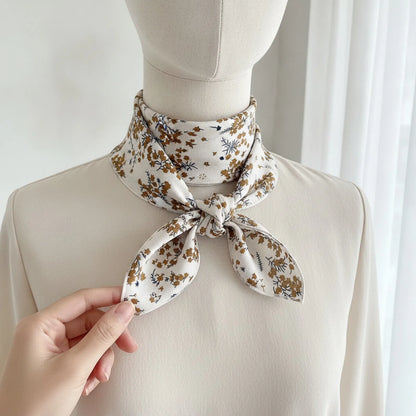 Foulard Carré Soie Bohème Imprimé Floral Brun