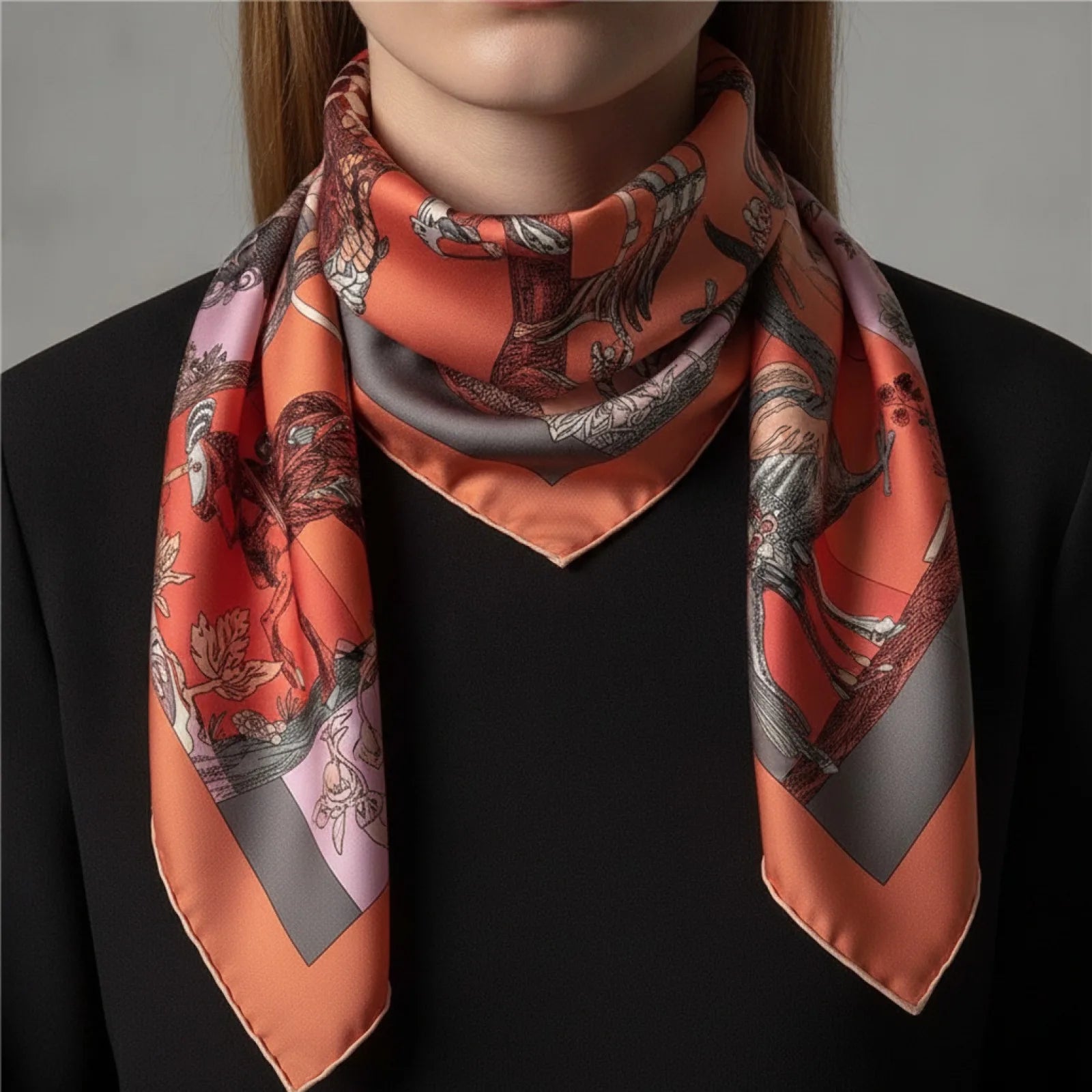 Foulard Carré en Soie 90x90cm Motif Fantastique