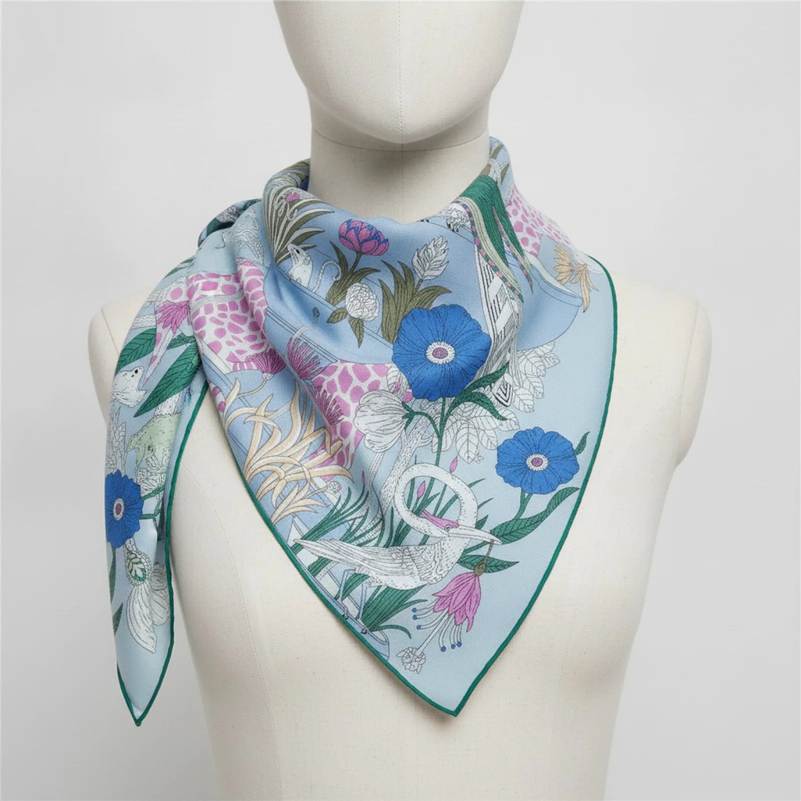 Foulard Soie & Cachemire Imprimé Bleu Luxe