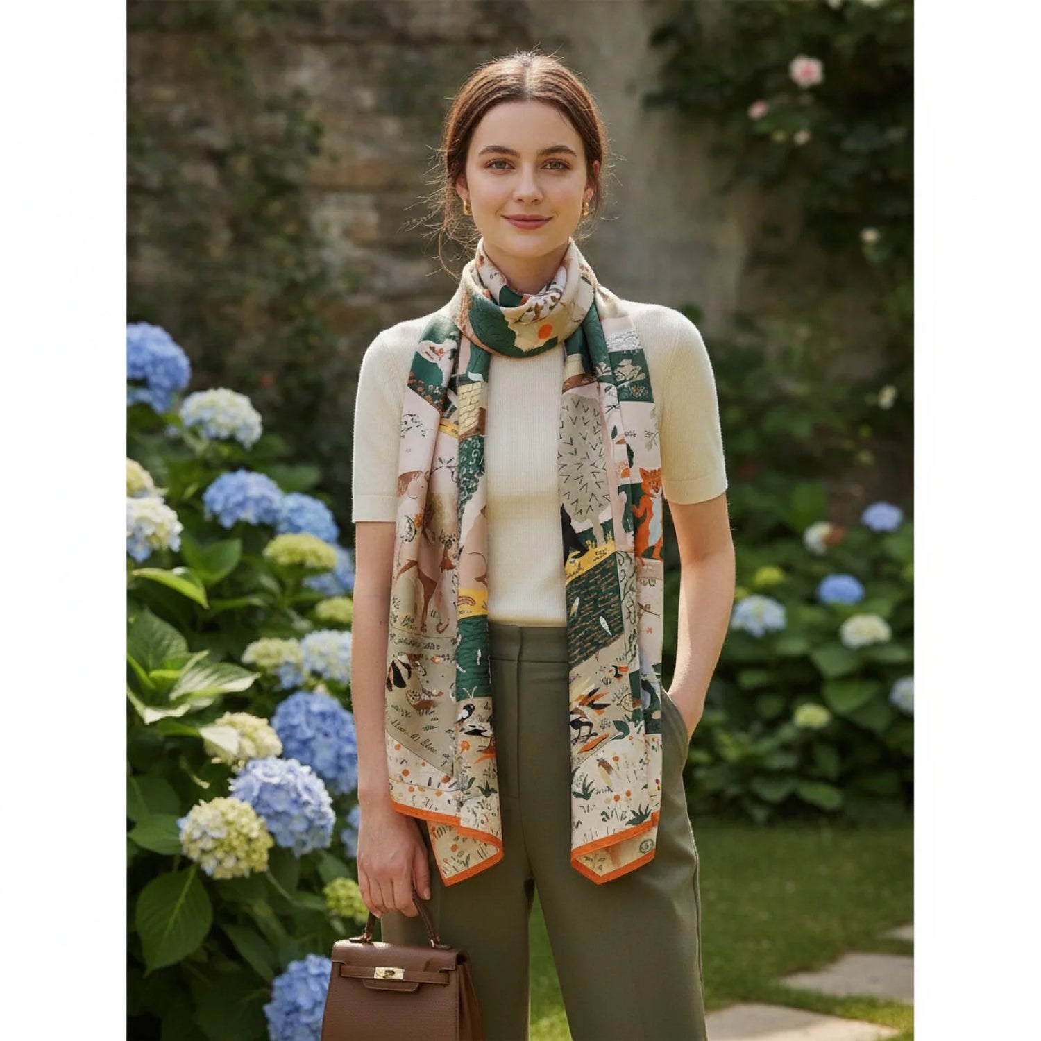 Foulard Carré Soie & Cachemire Imprimé Animal