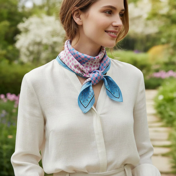 Foulard Carré Soie Bohème Imprimé Floral Rose