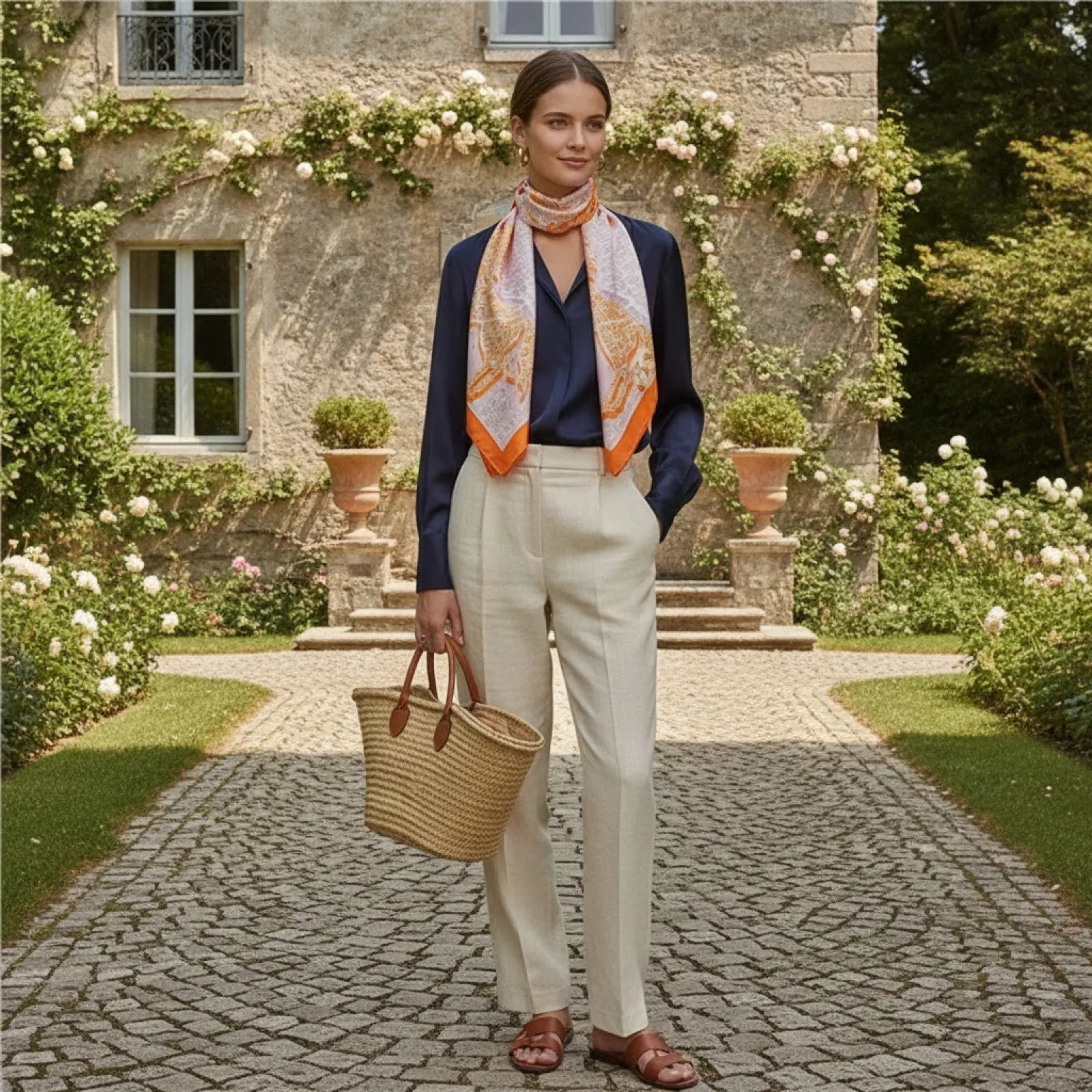 Foulard Carré Soie Luxe 90x90cm Cheval Cavalier