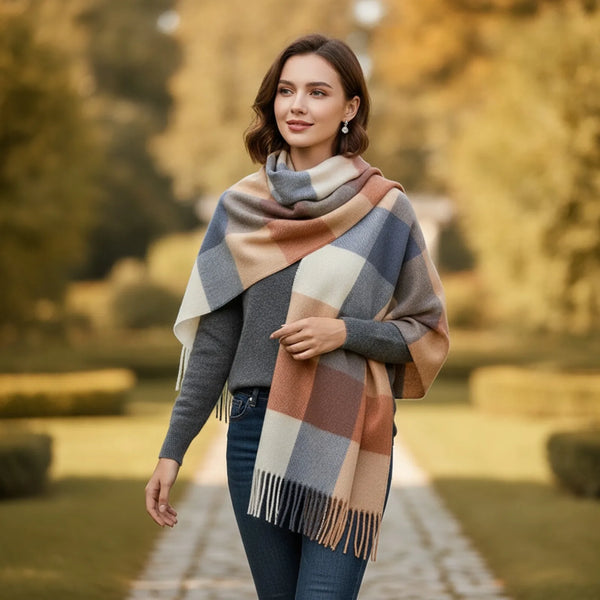 Foulard Luxe Laine Cachemire Plaid Femme