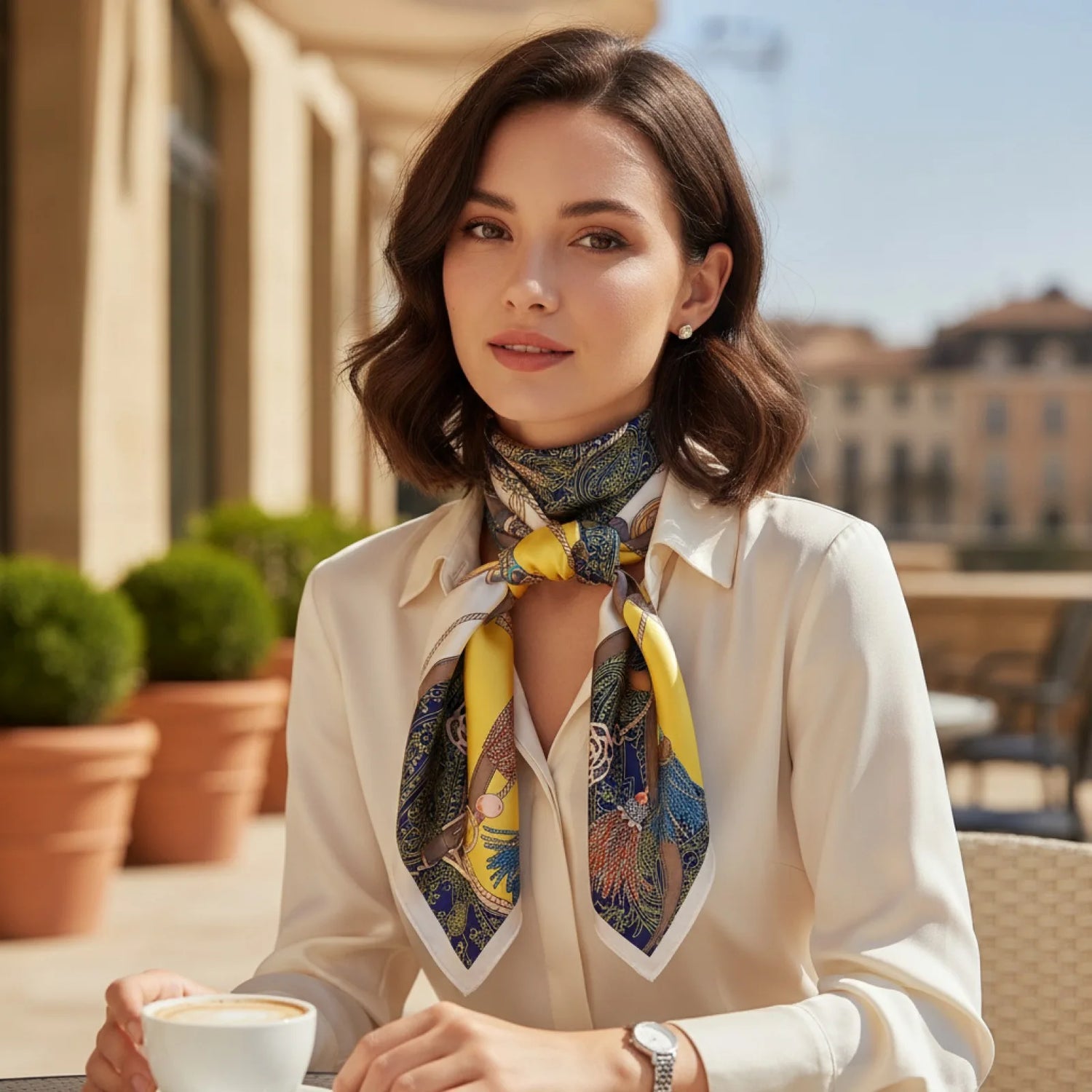 Foulard Carré Satin Soie Imprimé 90x90cm