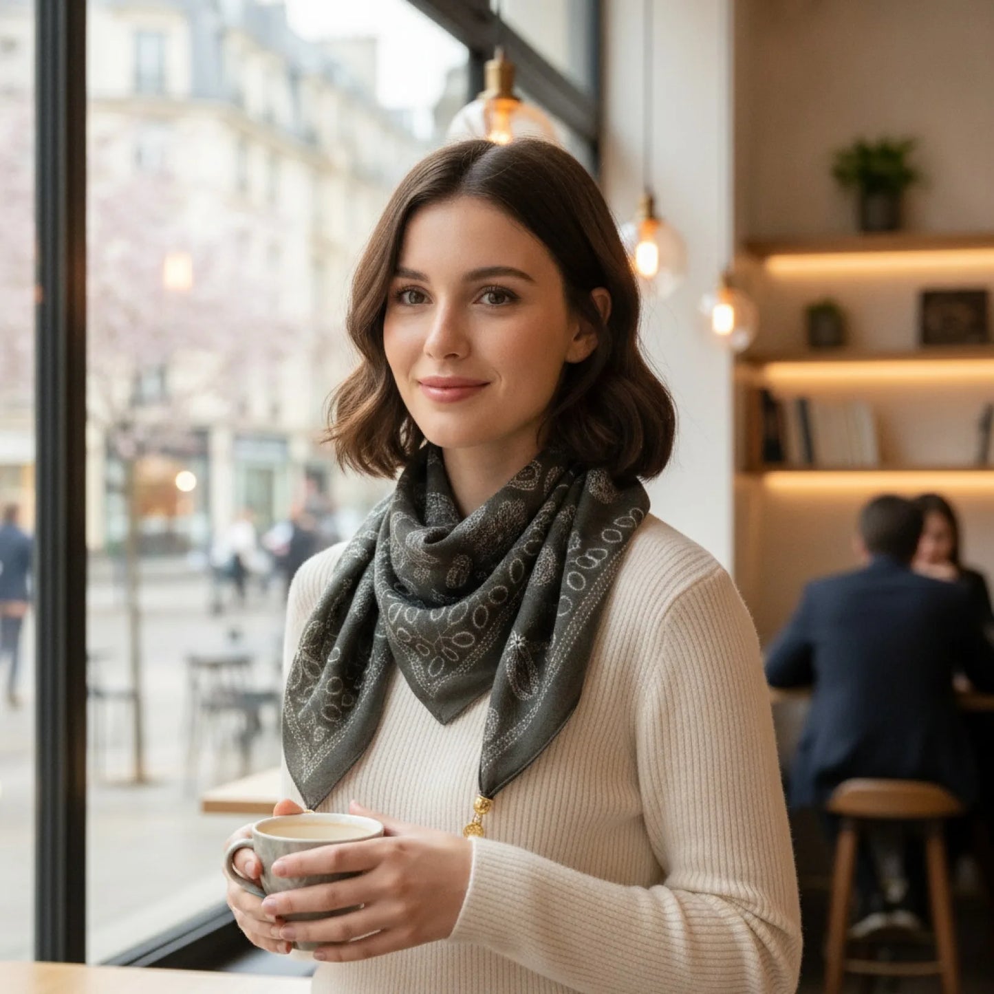 Foulard Triangulaire Magnétique Noir en Soie