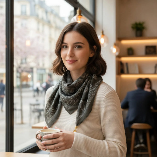 Foulard Triangulaire Magnétique Noir en Soie