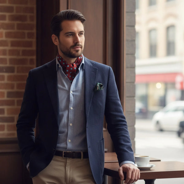Foulard Carré Soie Homme Imprimé Vintage