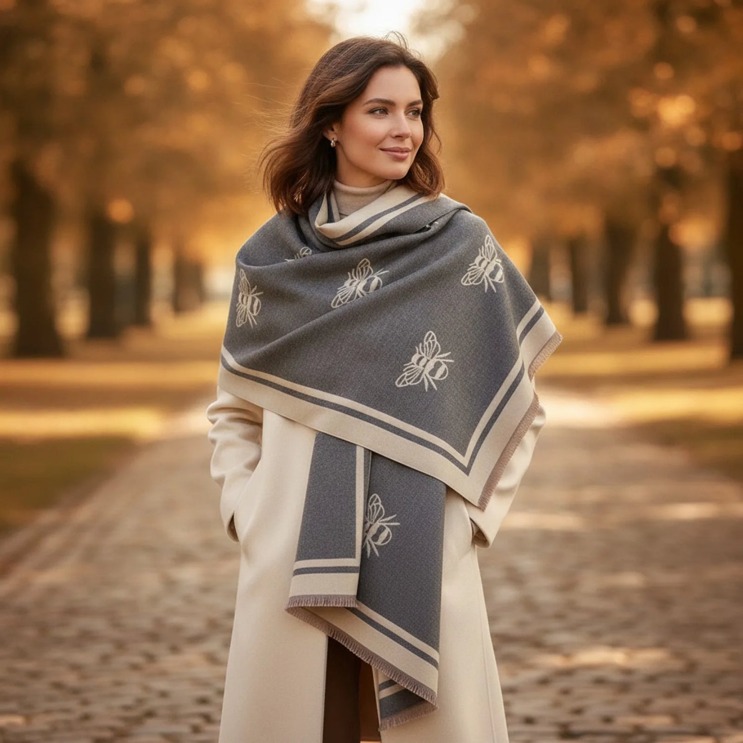 Foulard Abeilles Cachemire Double Face Femme