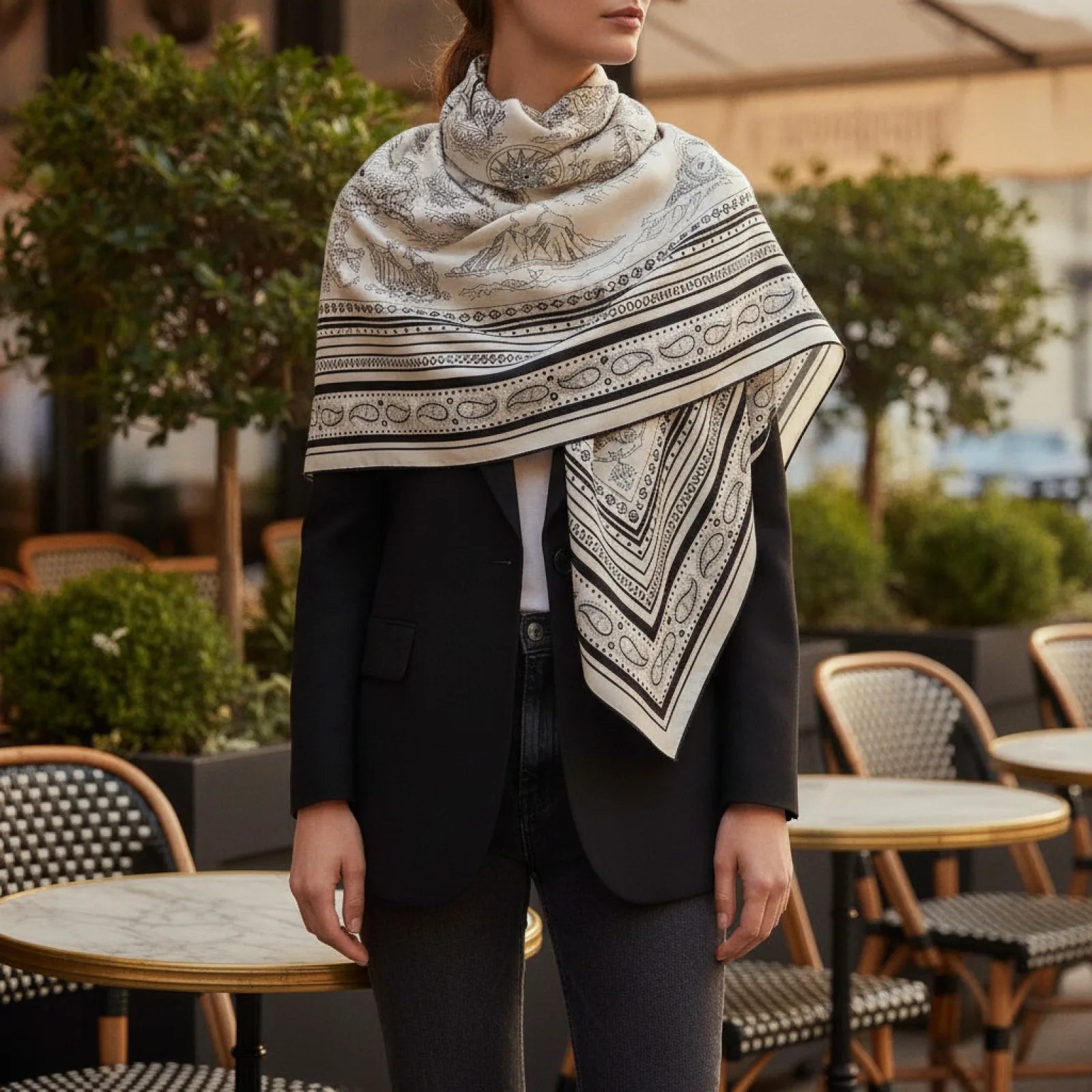 Foulard Carrée Soie Cachemire Femme Motif Paisley
