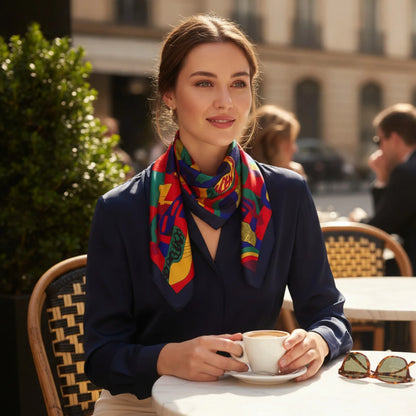 Foulard Carré Soie Imitation Motif Peinture Artistique