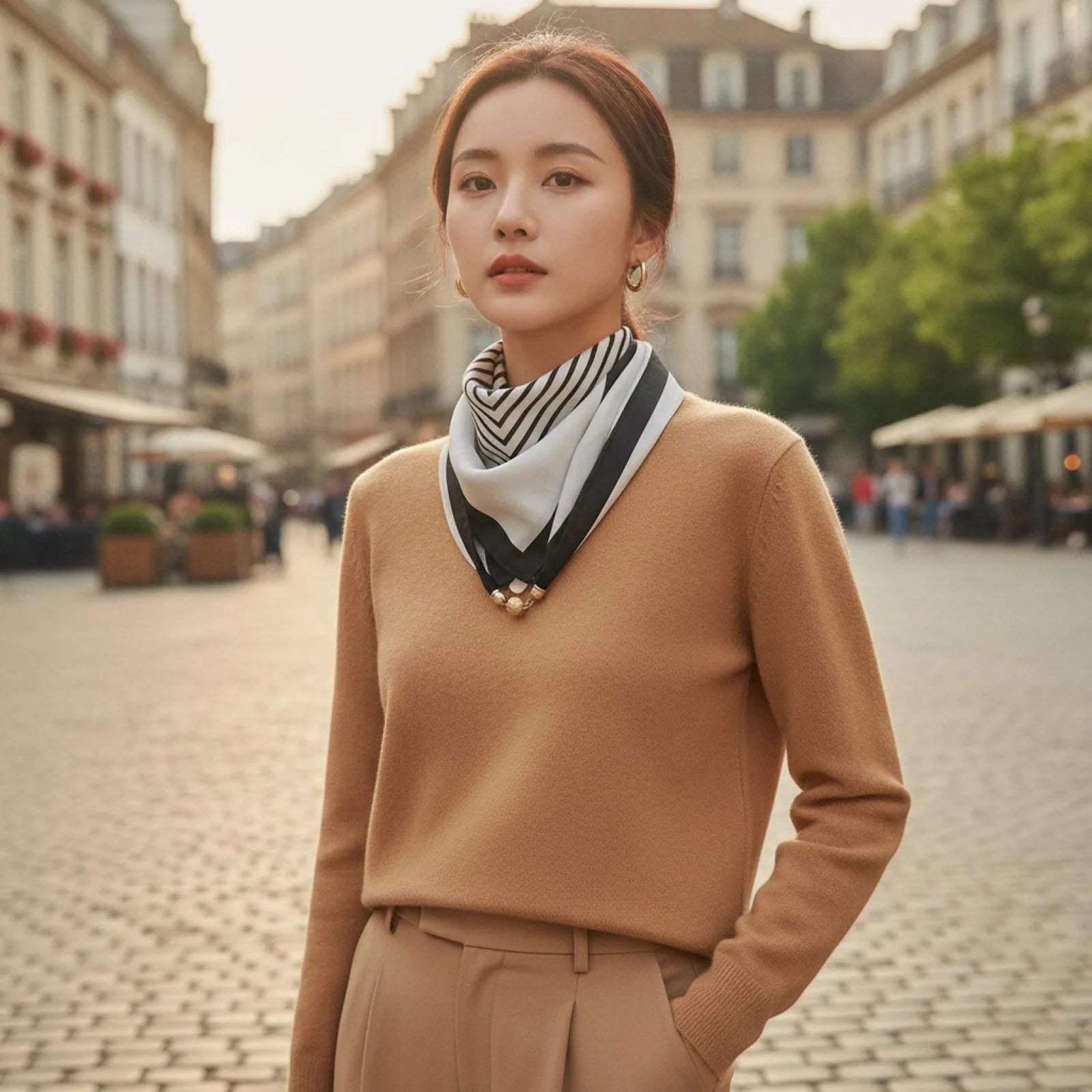 Foulard Magnétique Triangulaire Noir en Soie, Coton et Lin