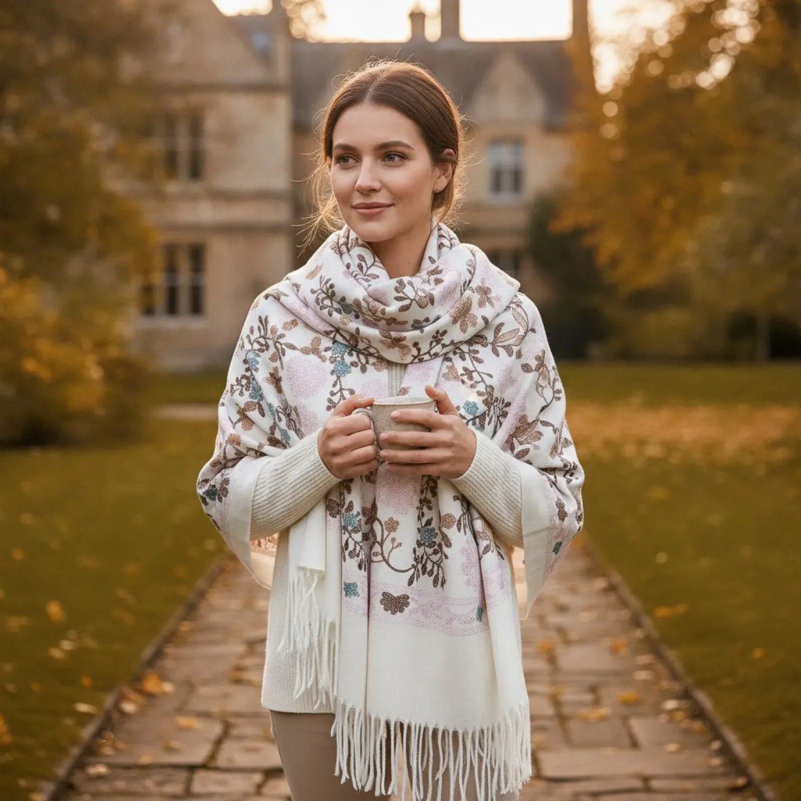 Foulard Cachemire Blanc Brodé Femme