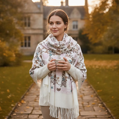 Foulard Cachemire Blanc Brodé Femme