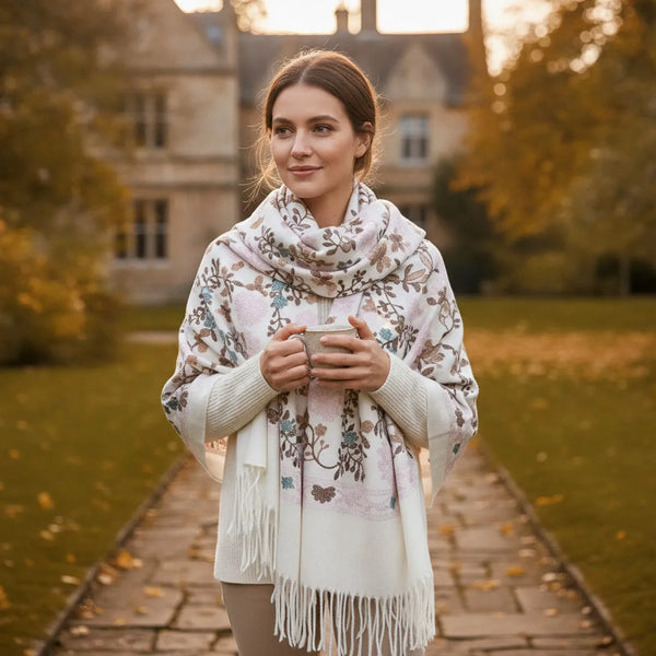 Foulard Cachemire Blanc Brodé Femme