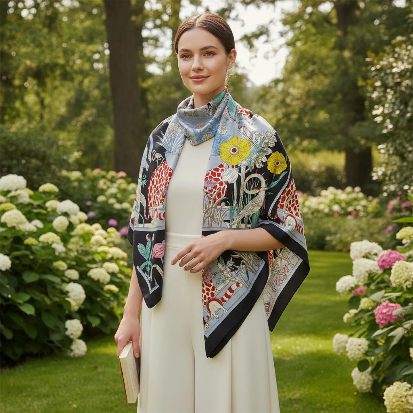 Foulard Triangle Soie & Cachemire Imprimé Luxe Noir