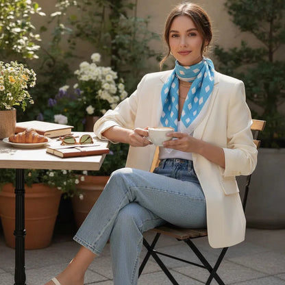 Foulard Carré Soie Bohème Bleu Imprimé Floral