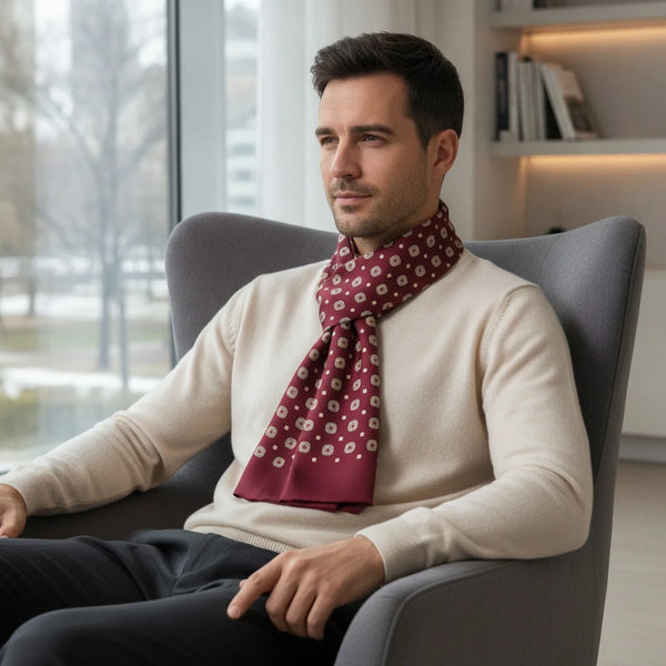 Foulard Homme Soie Vin Rouge Motif Carré Britannique