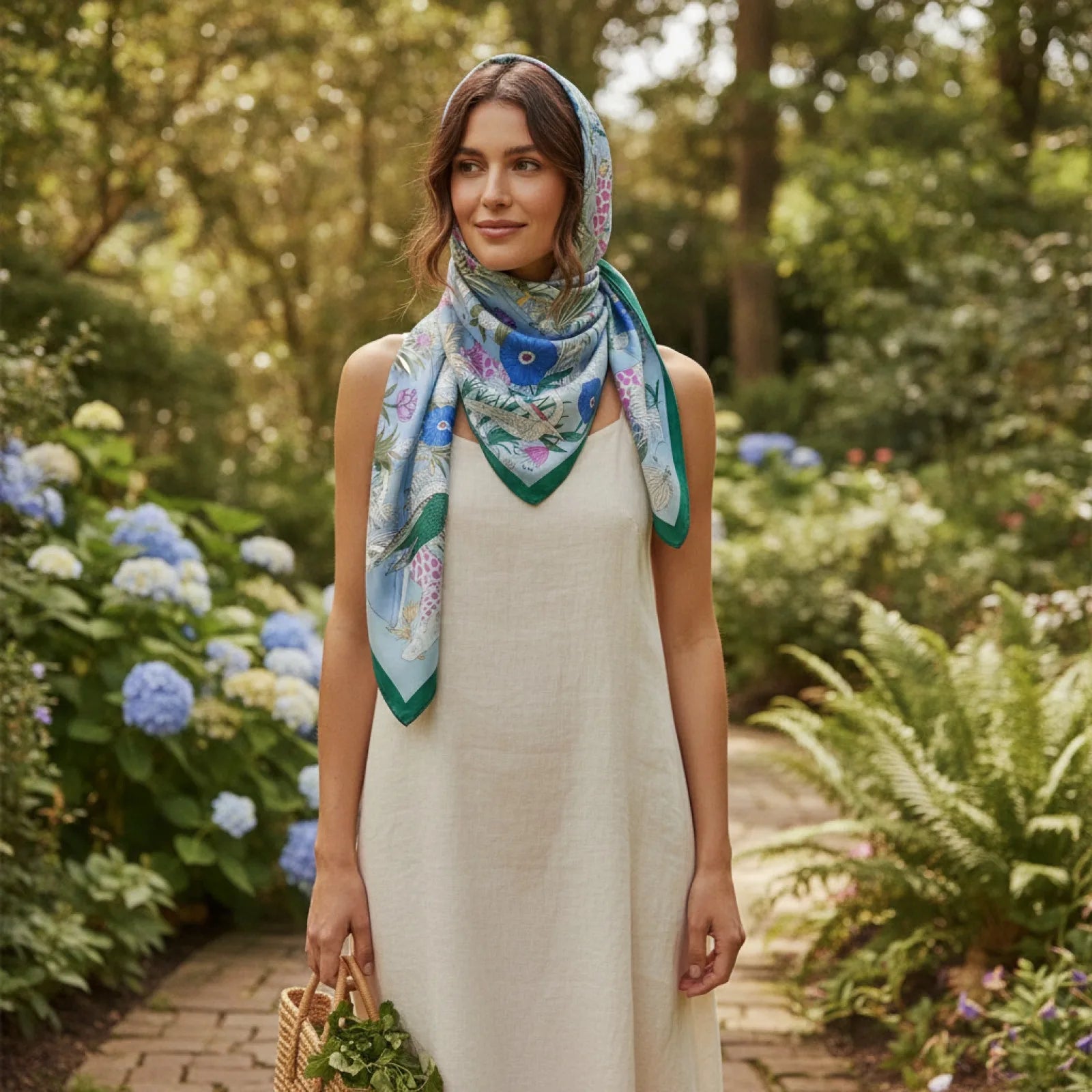 Foulard Soie & Cachemire Imprimé Bleu Luxe