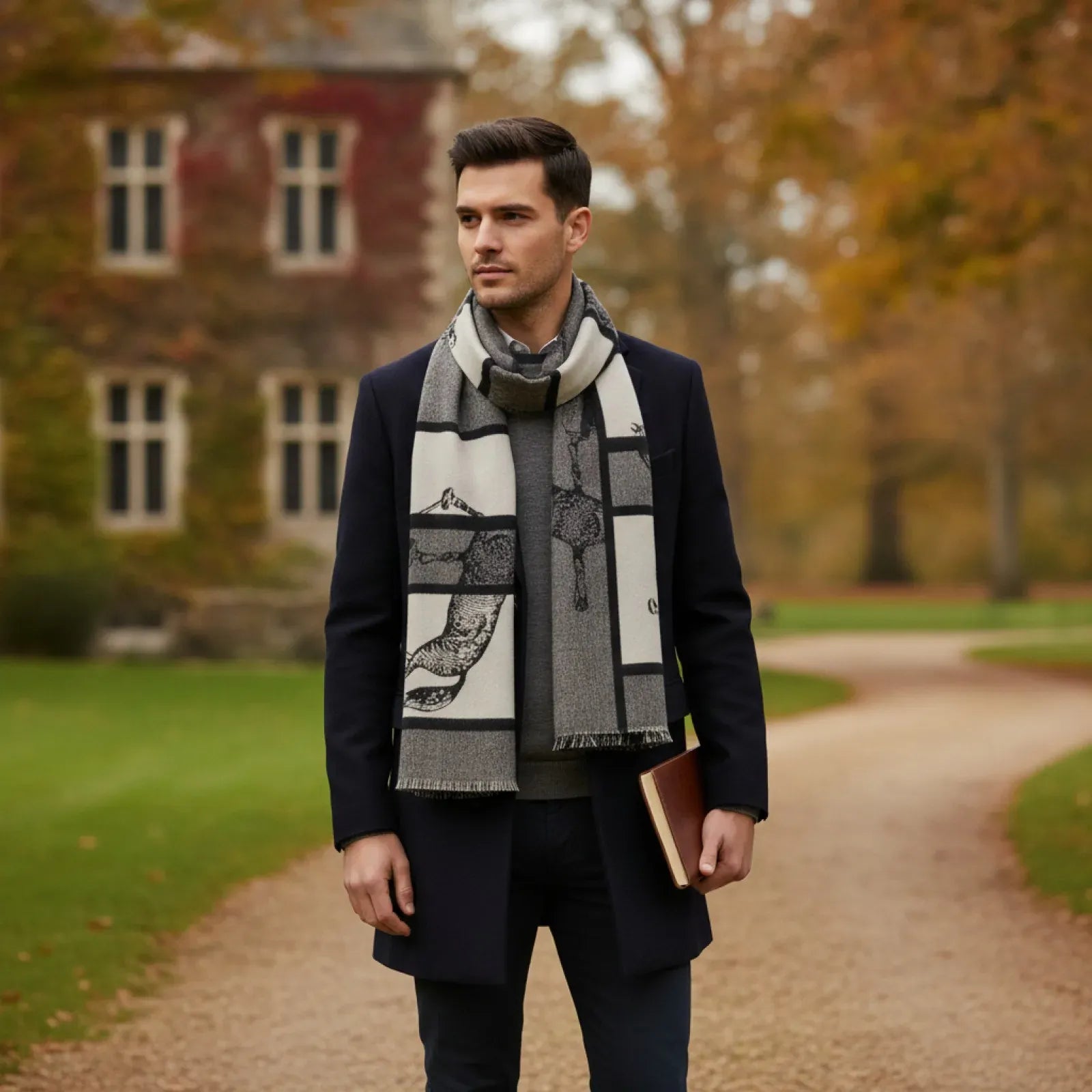 Foulard Homme Cachemire Motif Cheval