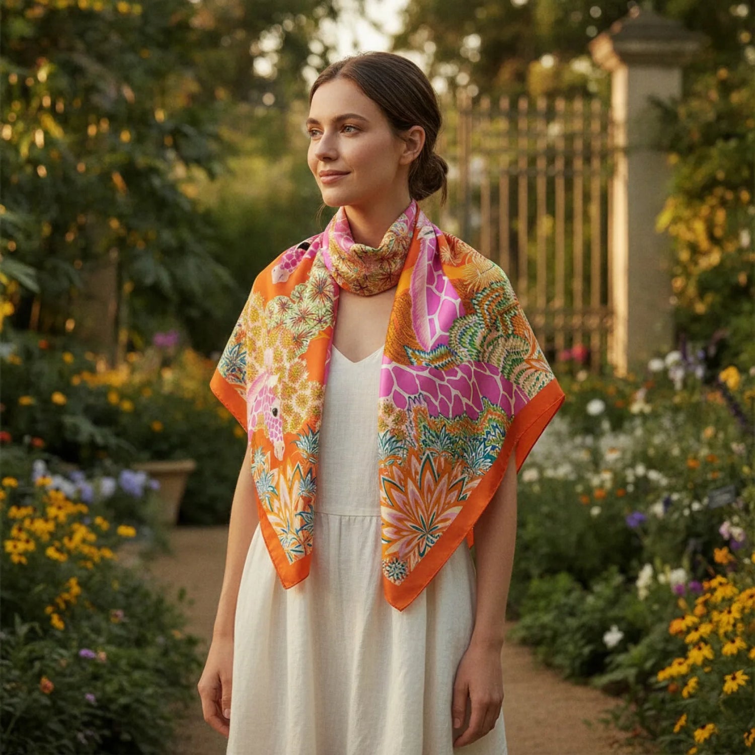 Foulard Carré Soie "Girafes" POBING 90cm