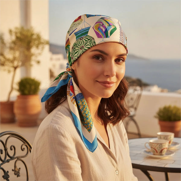 Foulard Femme en Soie Sergé - Motifs Floraux & Colorés