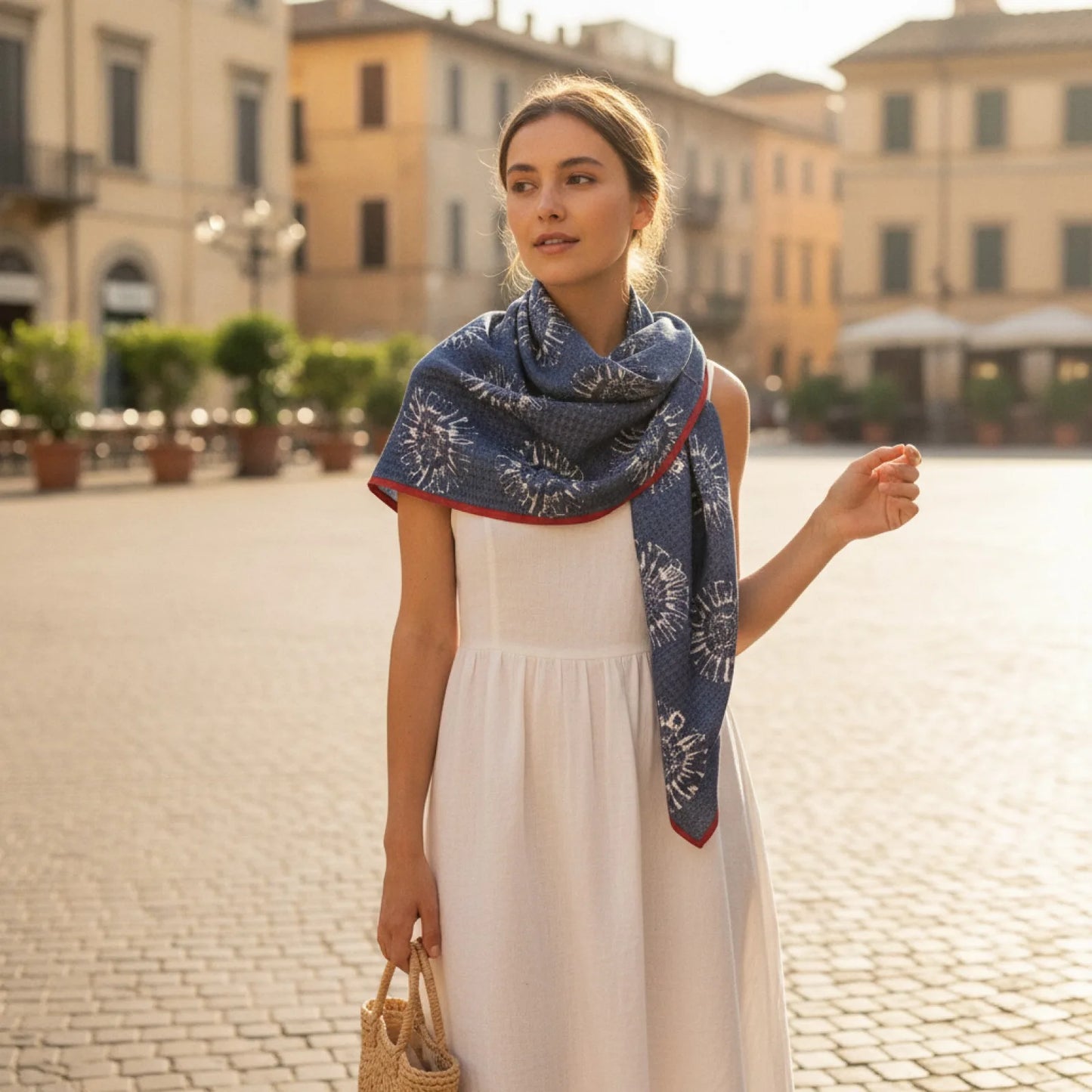 Foulard Triangle Fleuri Bleu Tournesol