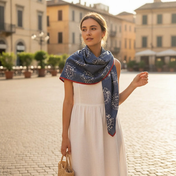 Foulard Triangle Fleuri Bleu Tournesol