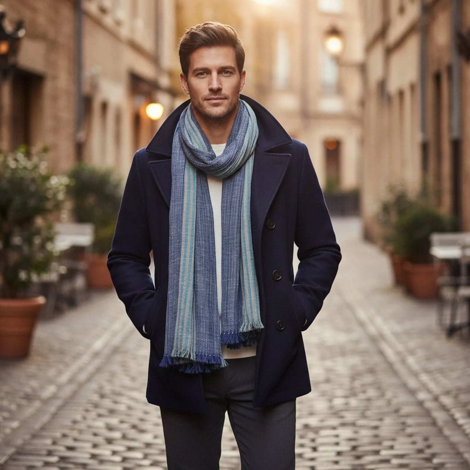 Foulard Homme Coton & Lin Rayé Patchwork