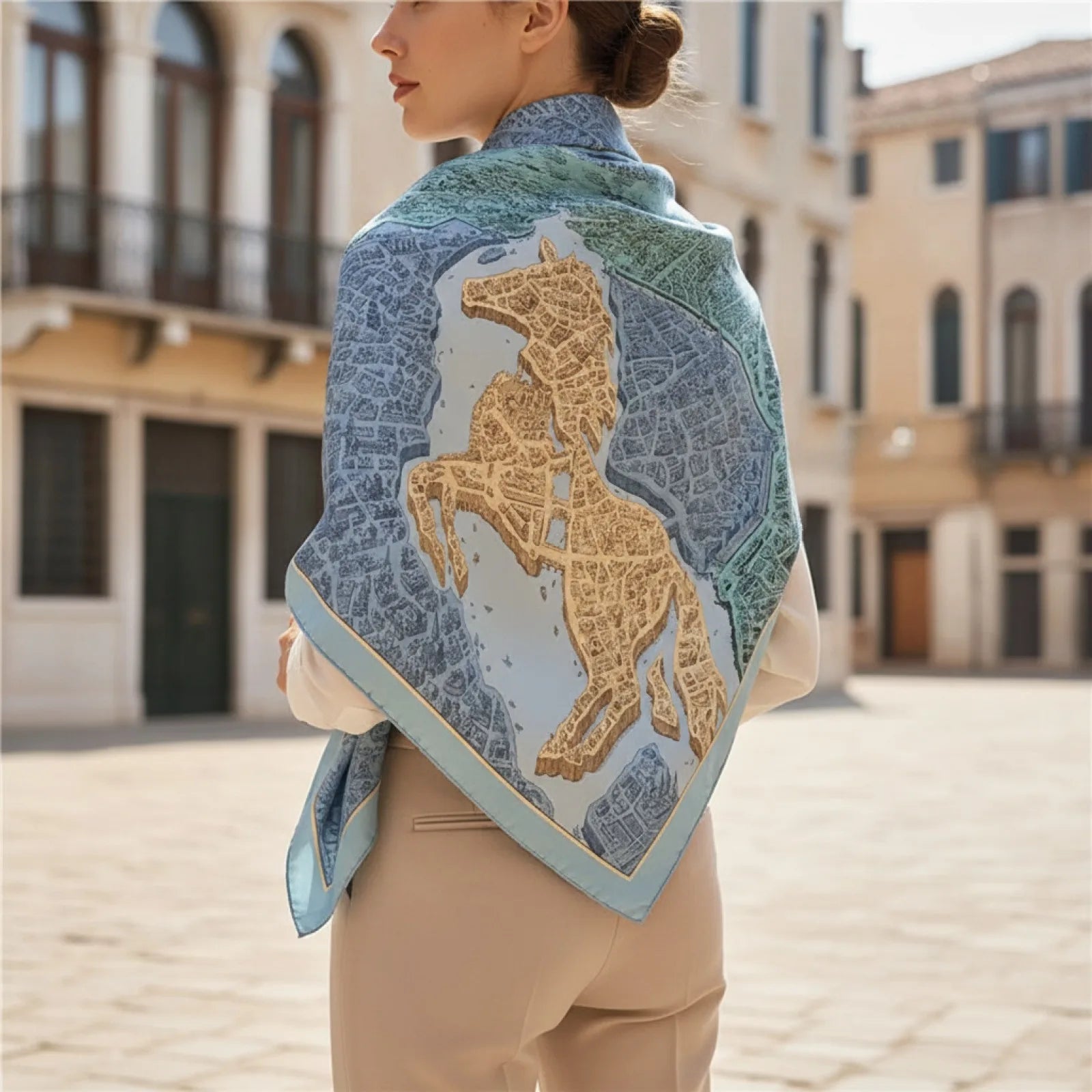 Foulard Carré Soie "Cheval Cavalier" Femme