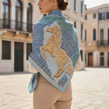 Foulard Carré Soie "Cheval Cavalier" Femme