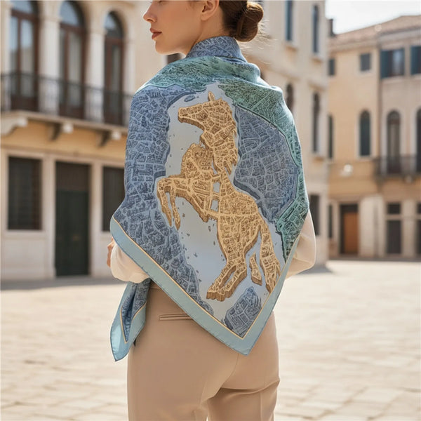 Foulard Carré Soie "Cheval Cavalier" Femme