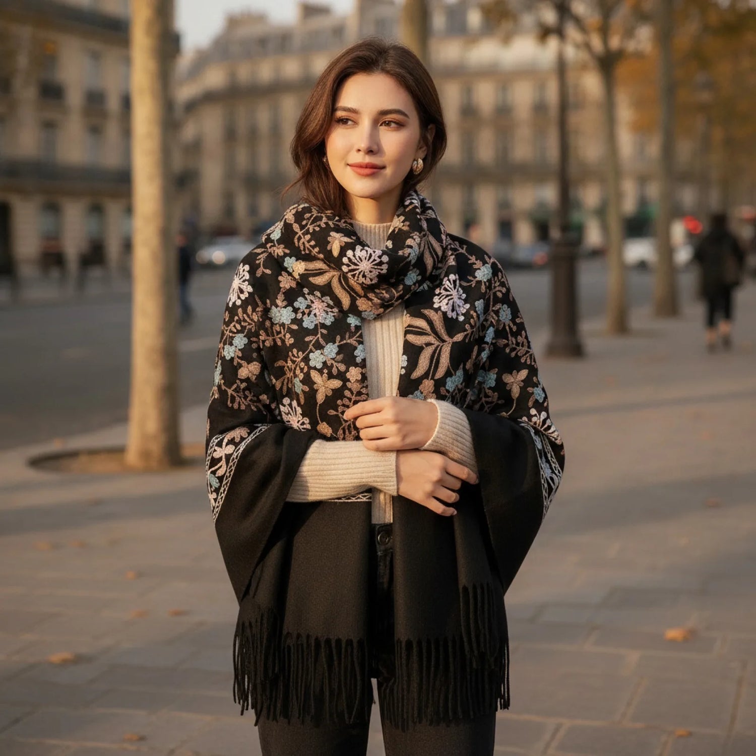 Foulard Cachemire Brodé Femme - Douceur Hivernale