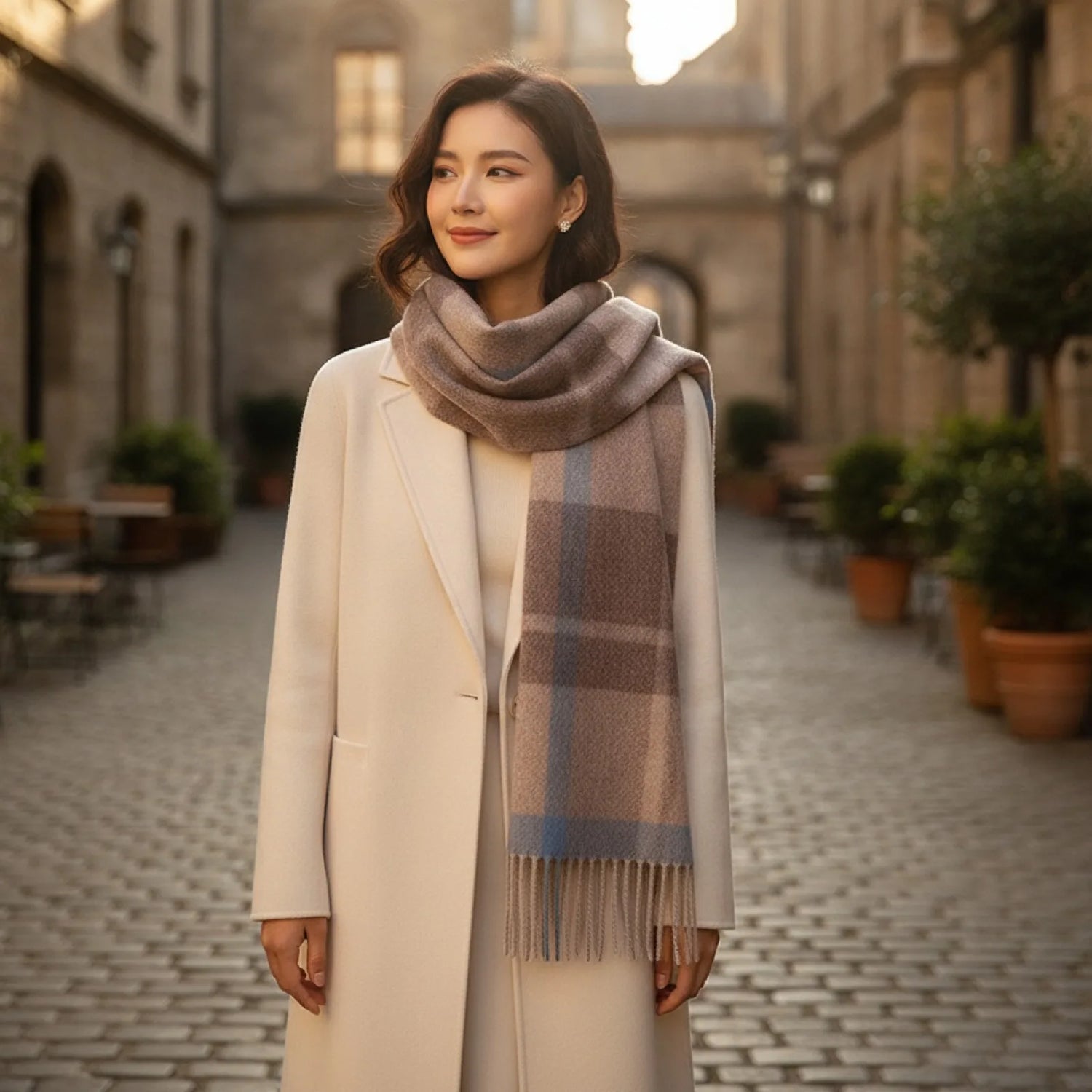 Foulard Plaid Luxe Laine Cachemire Femme