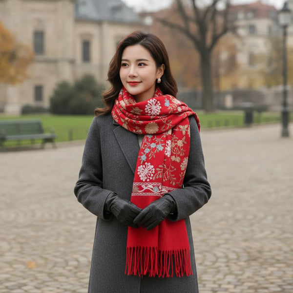 Foulard Cachemire Brodé Rouge