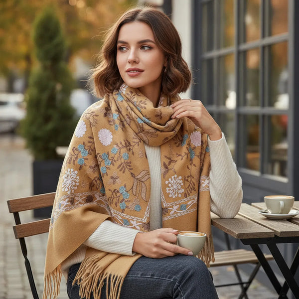 Foulard Cachemire Femme Brun Brodé