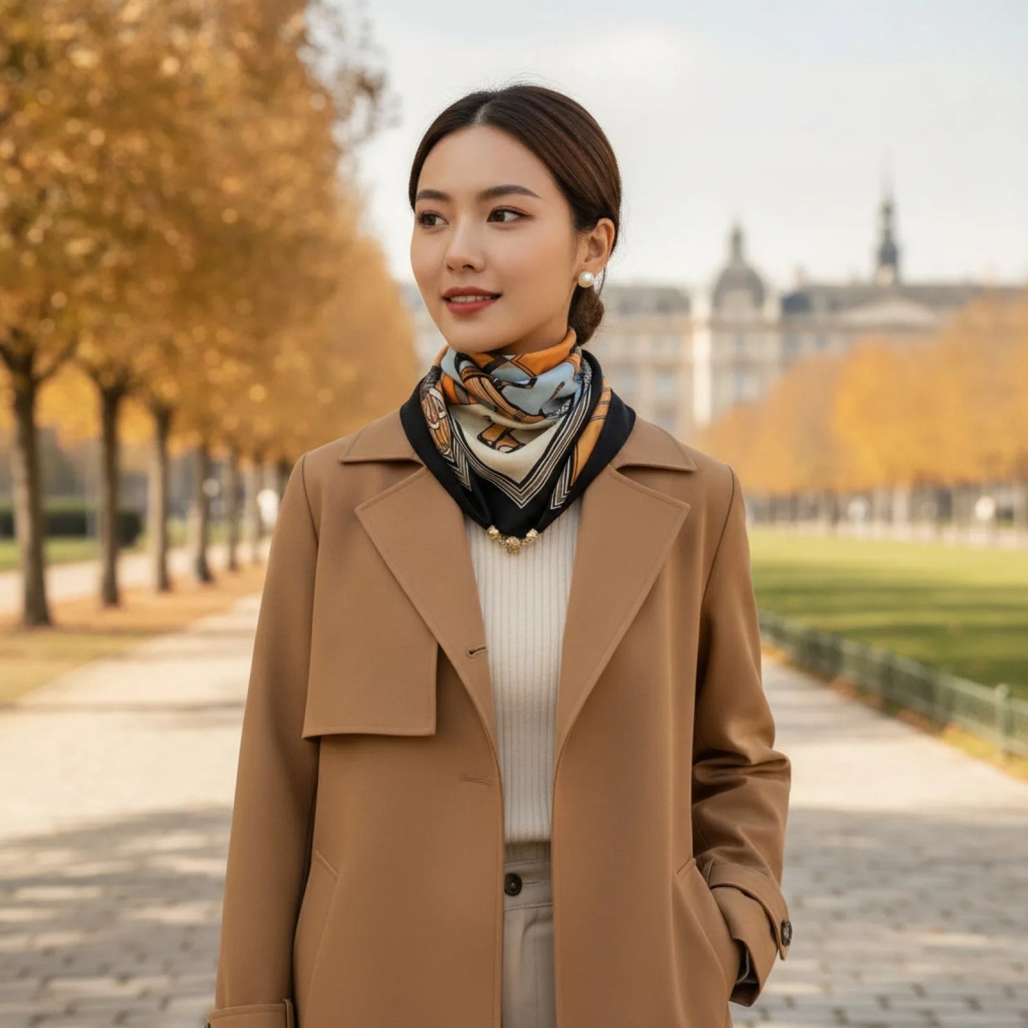 Foulard Triangulaire Magnétique Noir en Coton Lin