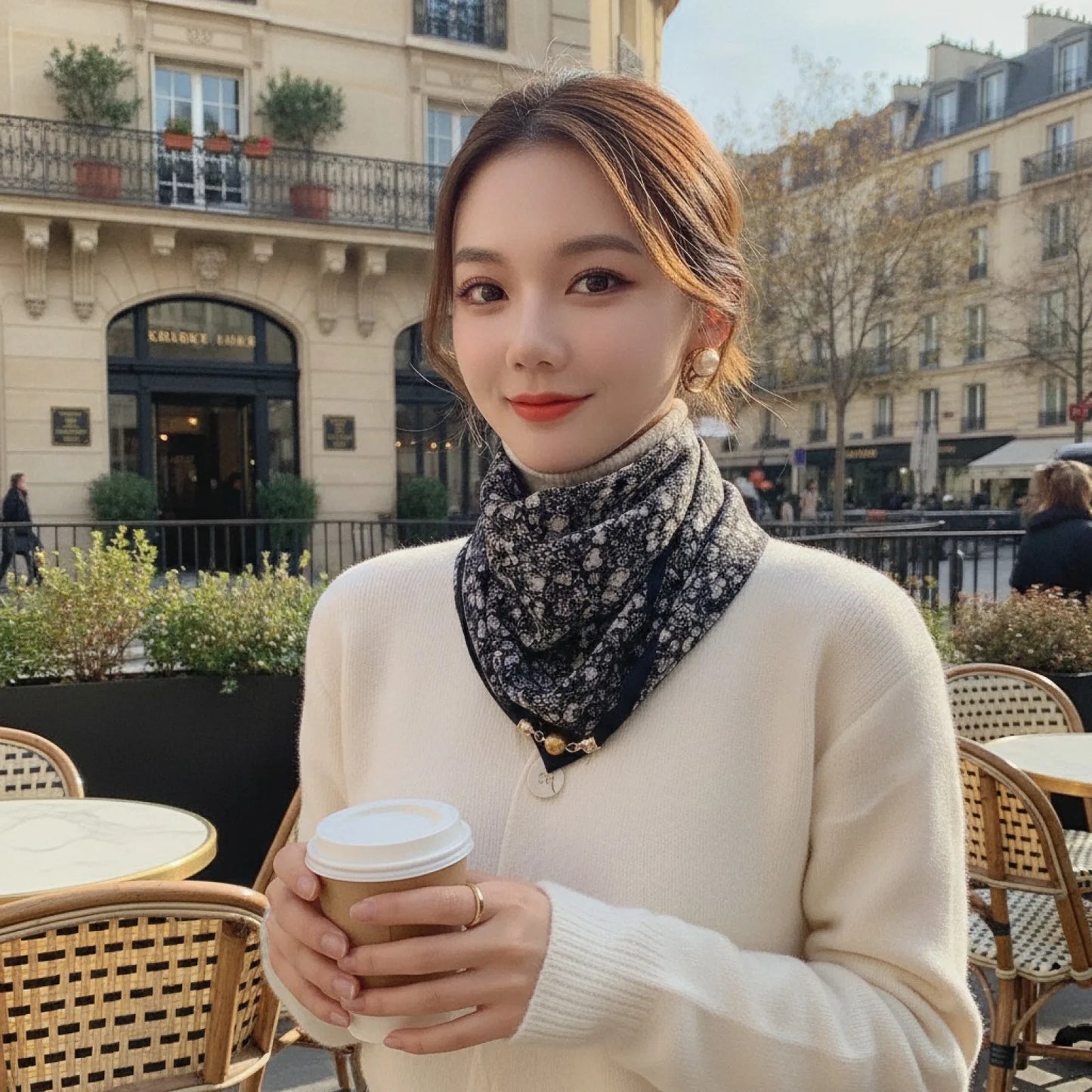 Foulard Triangulaire Soie Magnétique Noir Femme