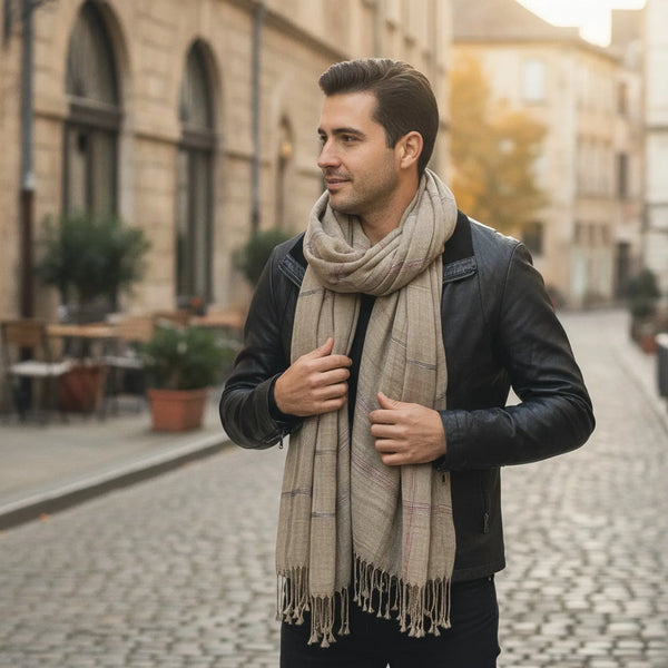 Foulard Coton Homme Rayée  avec Glands