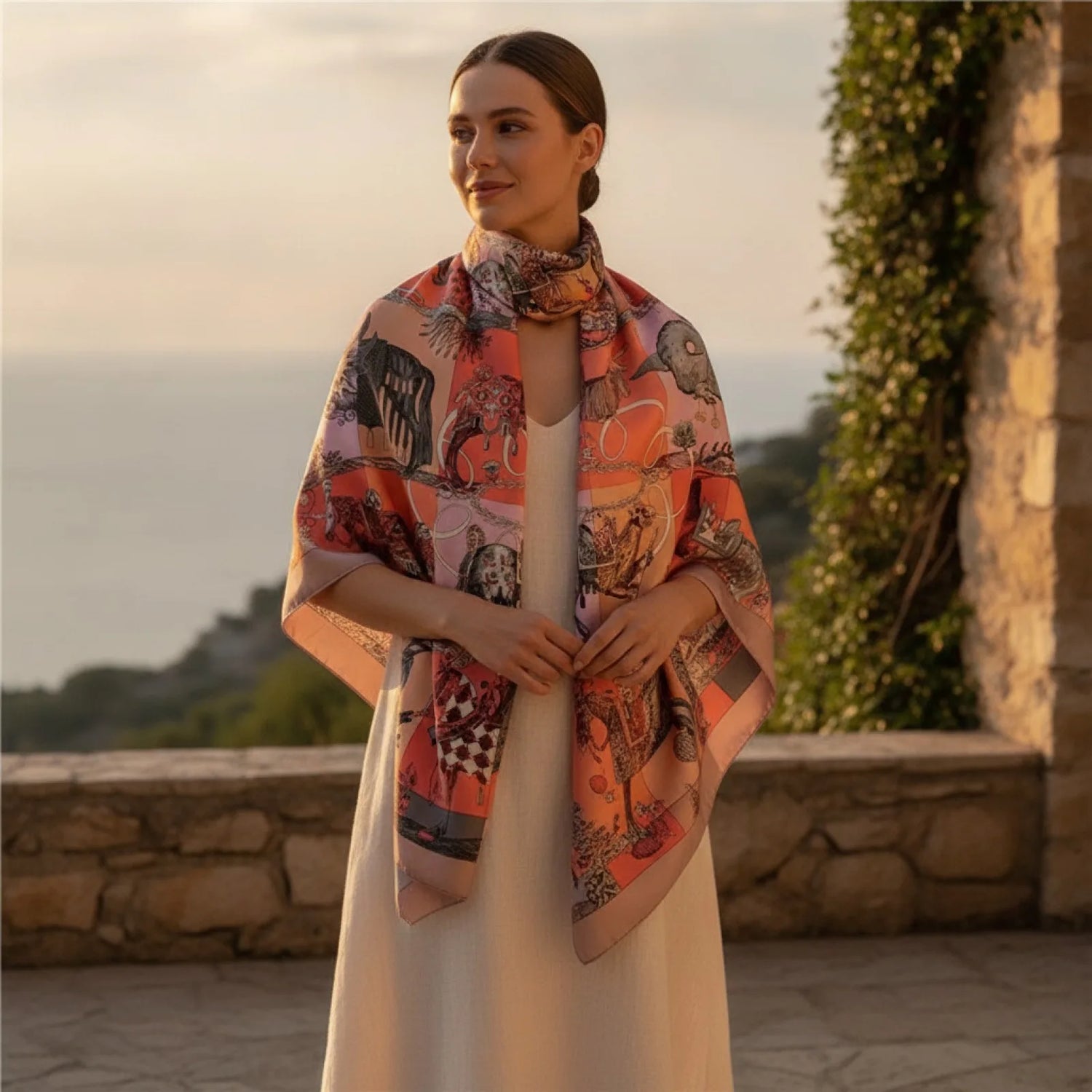 Foulard Carré en Soie 90x90cm Motif Fantastique