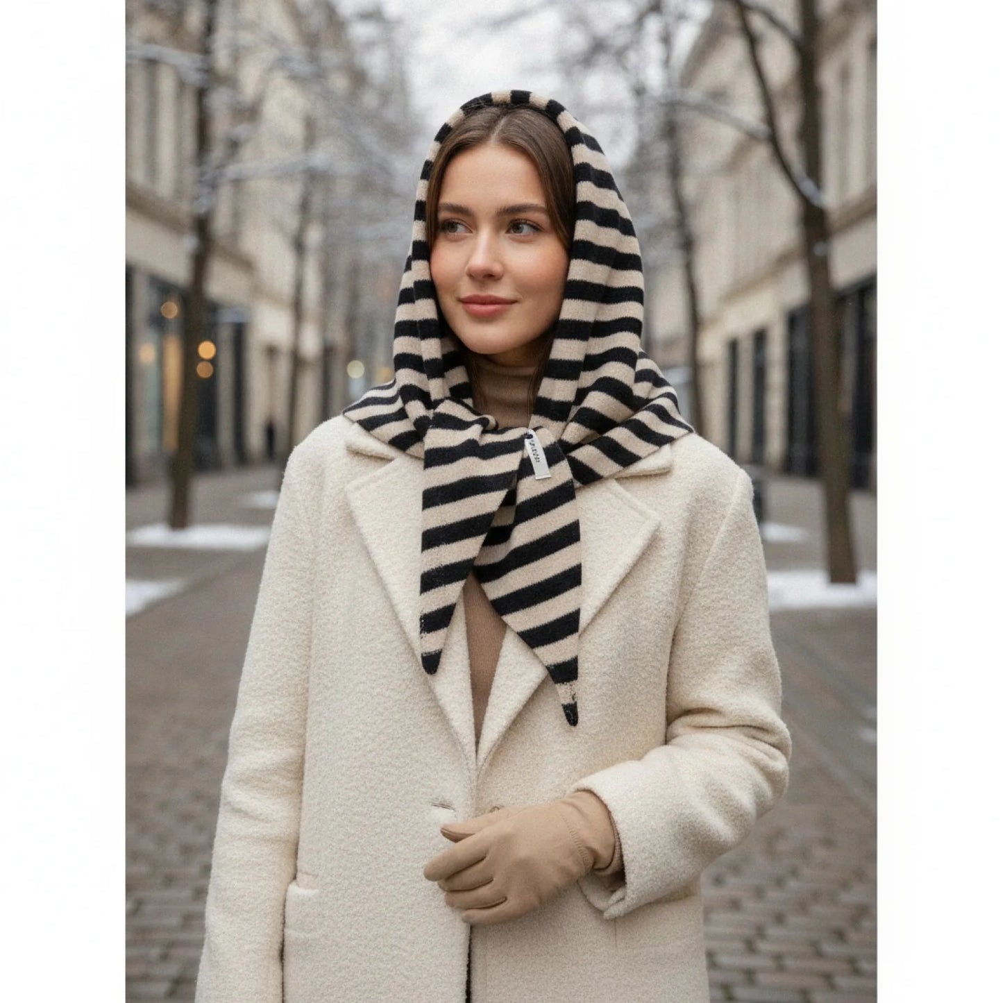 Foulard Triangle Laine Tricotée Rayée