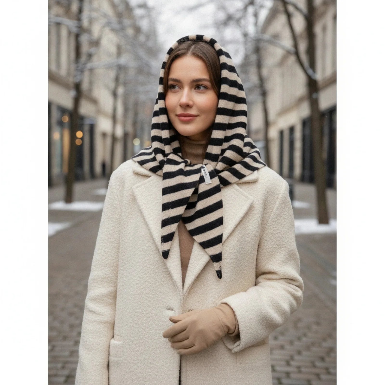 Foulard Triangle Laine Tricotée Rayée