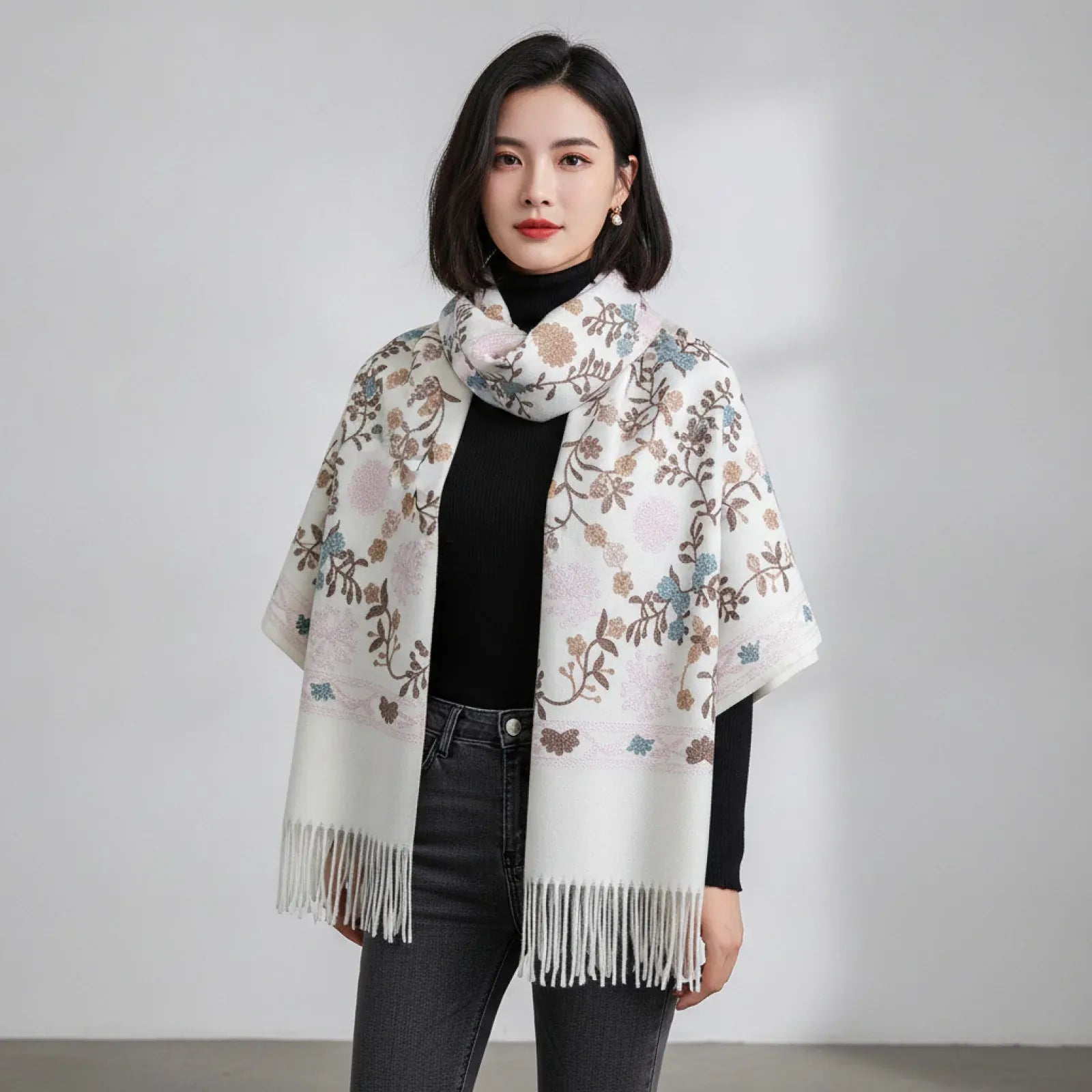 Foulard Cachemire Blanc Brodé Femme