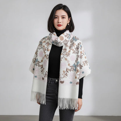 Foulard Cachemire Blanc Brodé Femme