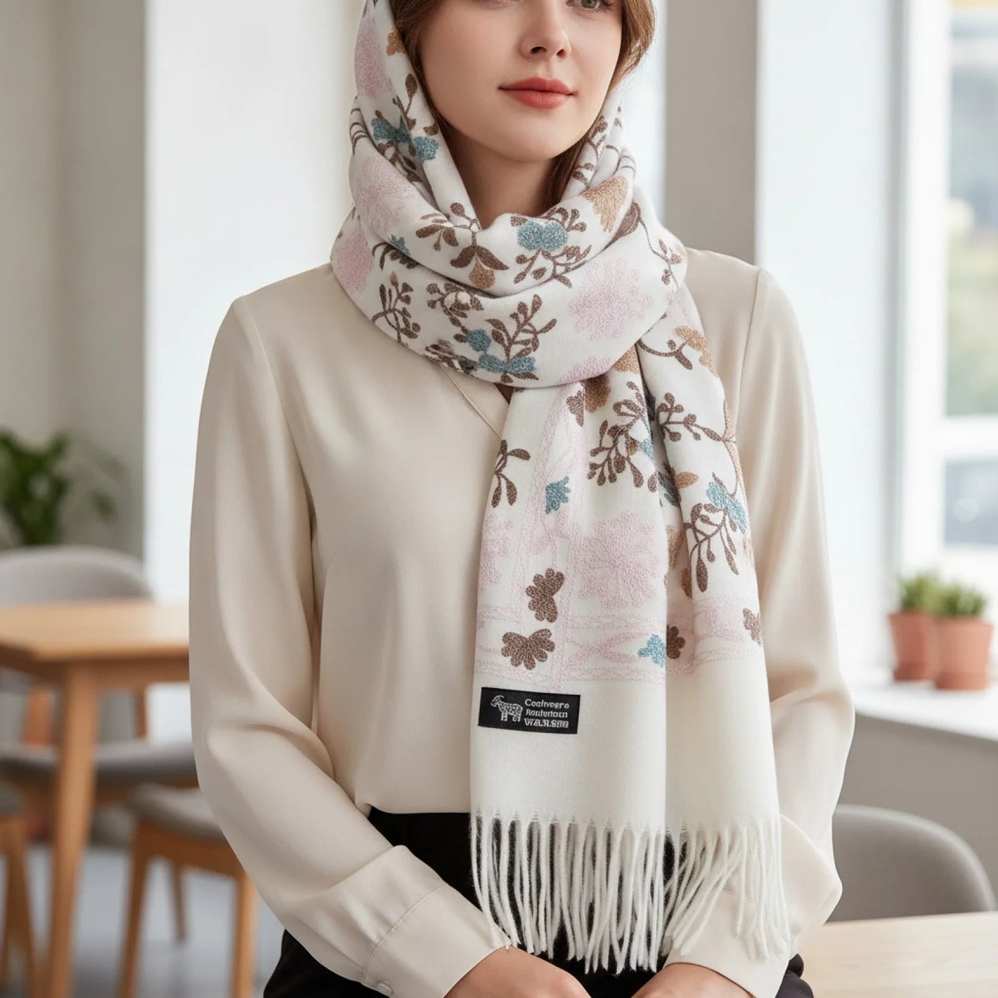 Écharpe Cachemire Brodé Femme - Douceur & Chic Hiver